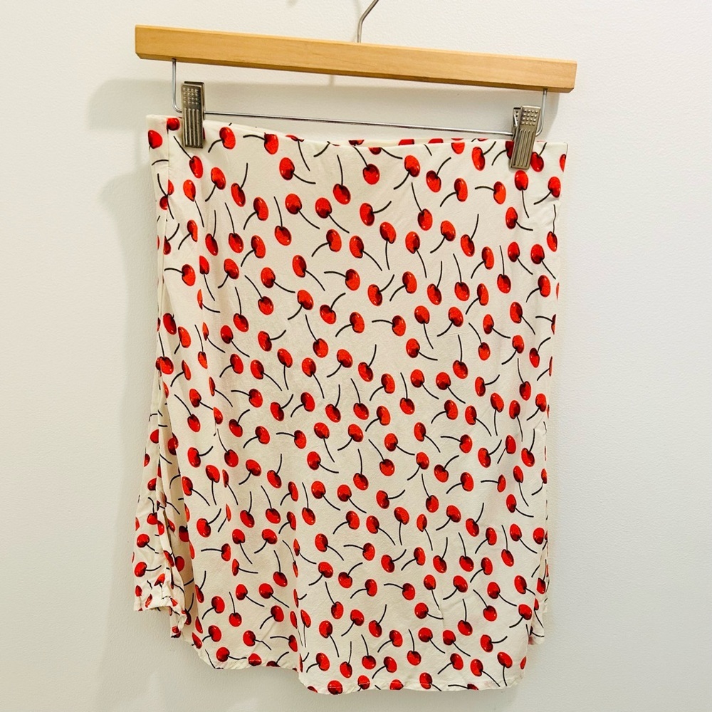 Obey Corey Skirt Small Cherry Print cream red black Dolls Kill cherries
